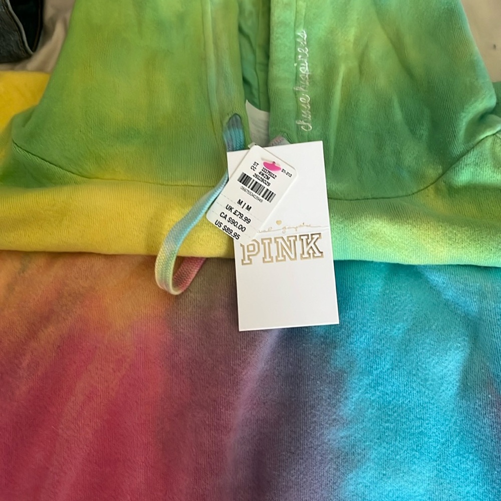 PINK VICTORIA’s SECRET TYE DYE LONG HOODIE, NWT, M